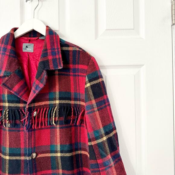 Liz Sport Vintage Red Scottish Tartan Plaid Fringe Trim Wool Boyfriend Blazer 10 - Picture 4 of 14